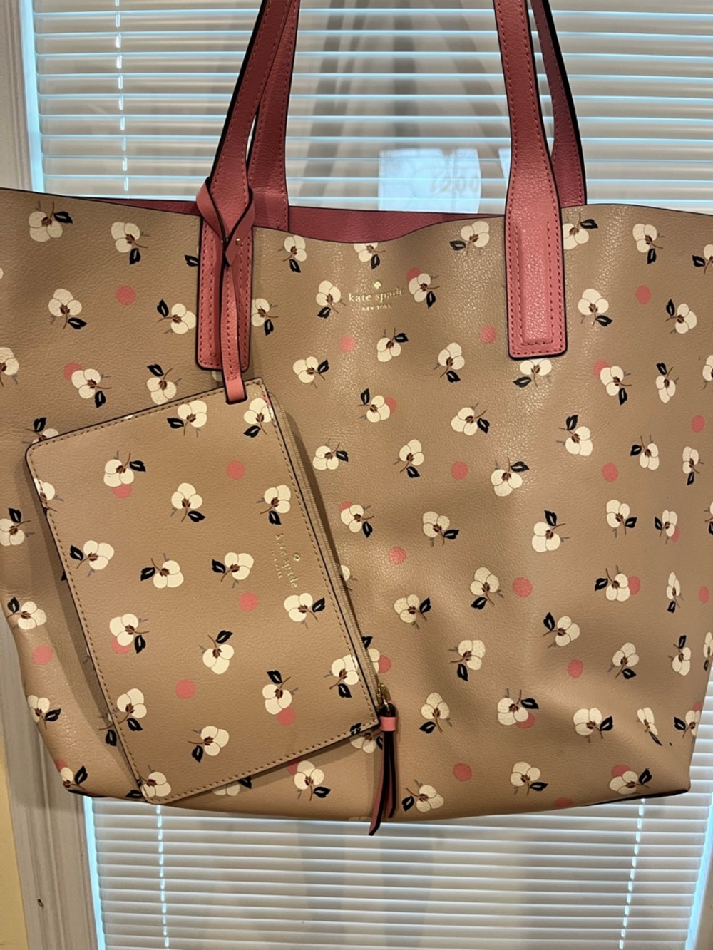 Kate Spade Reversible Pink Floral Print Tote with Cream Accents - Picture 3 of 9